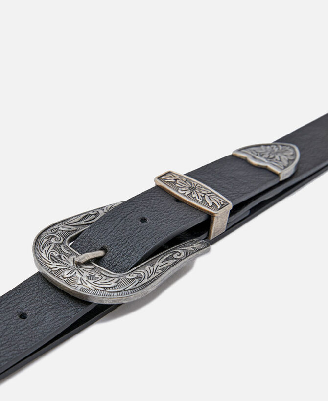 Nappa leather belt with floral pattern